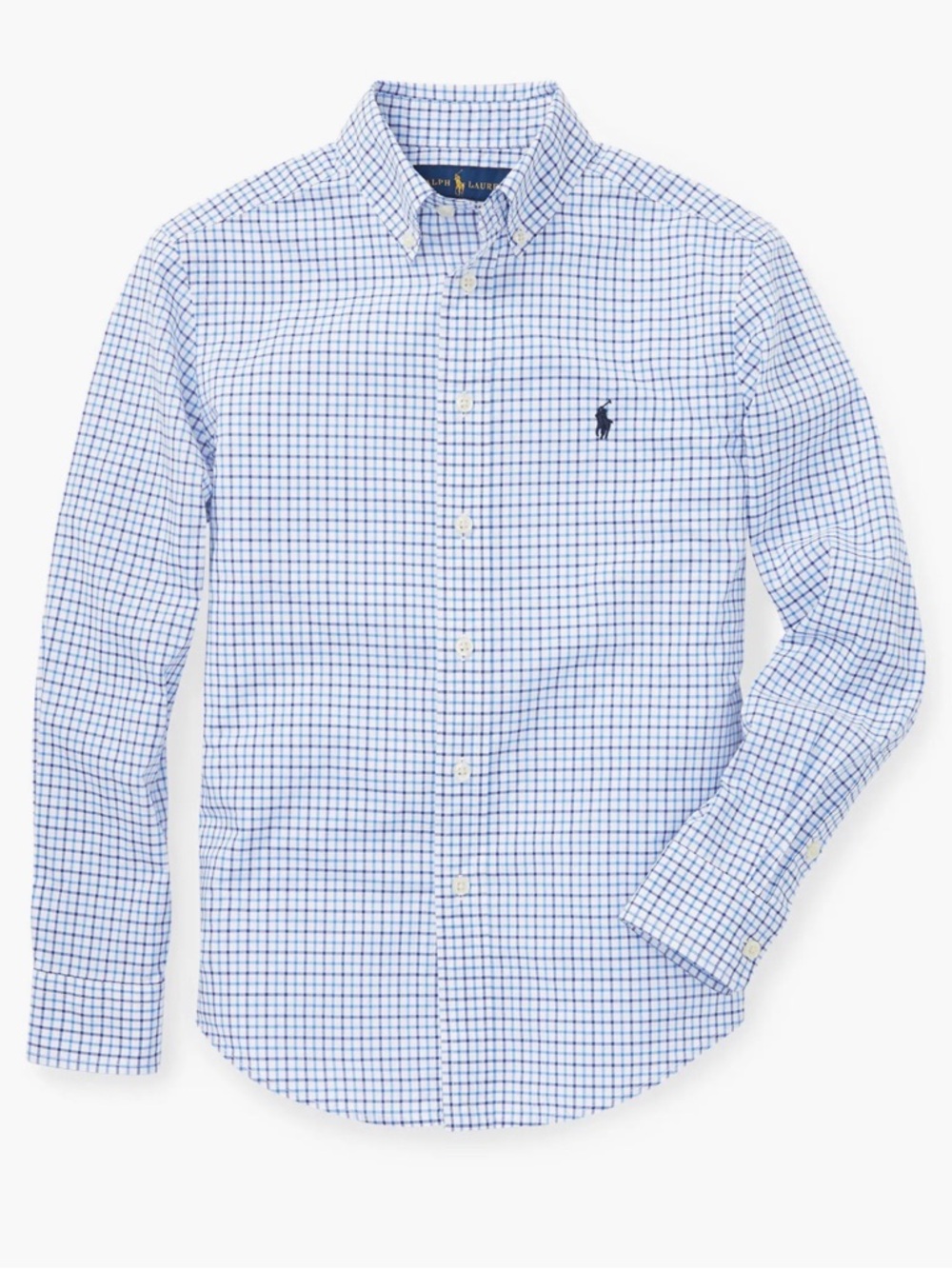Ralph Lauren Blue Check Button-Down Shirt Boy Size L (14-16)